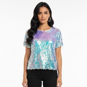 NWT Zara Iridescent Sequin Knit Top - Pastel Mermaid Core - Large